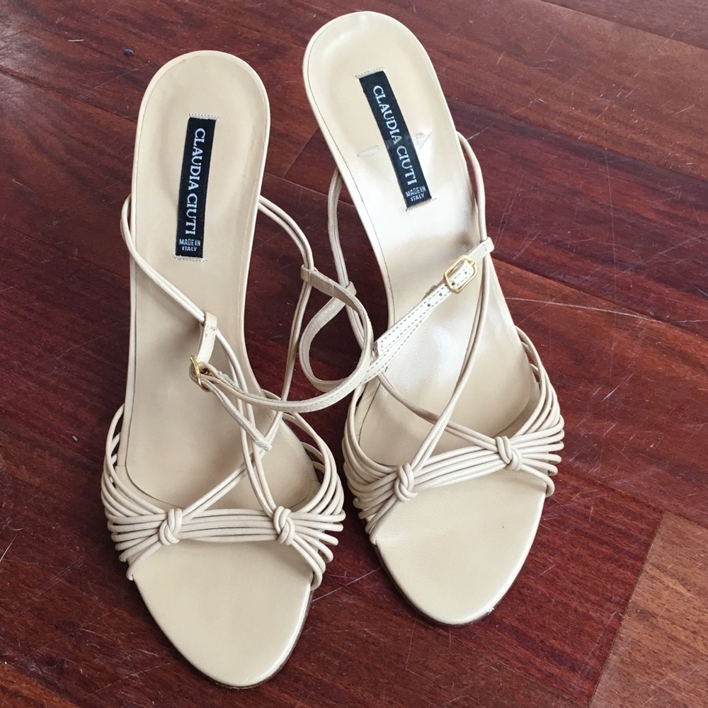 Claudia Cuti Beige Strappy Knot Heel Sandals